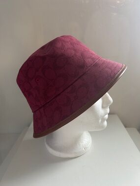 Coach Plum Signature Canvas Bucket Hat with Brown Trim